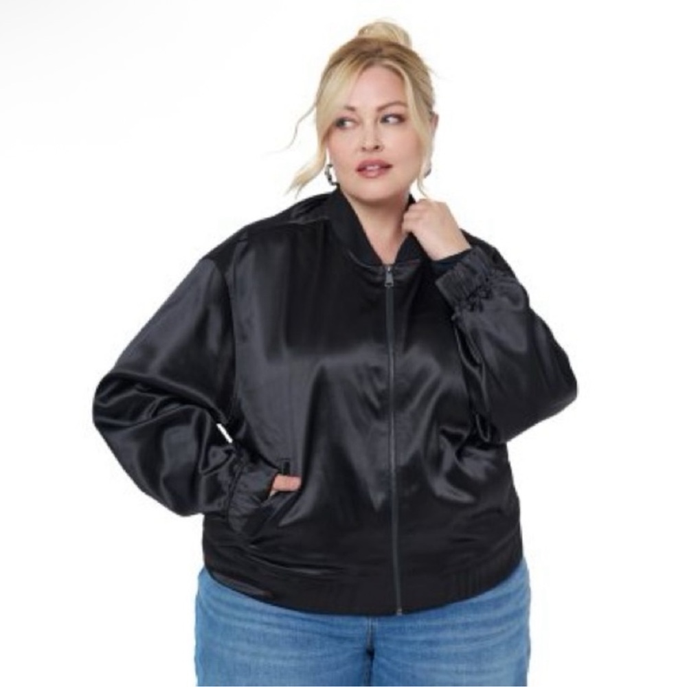 NWT Edited by Remi Bader Black Satin Bomber Jacket sizes L, XL & 3X
